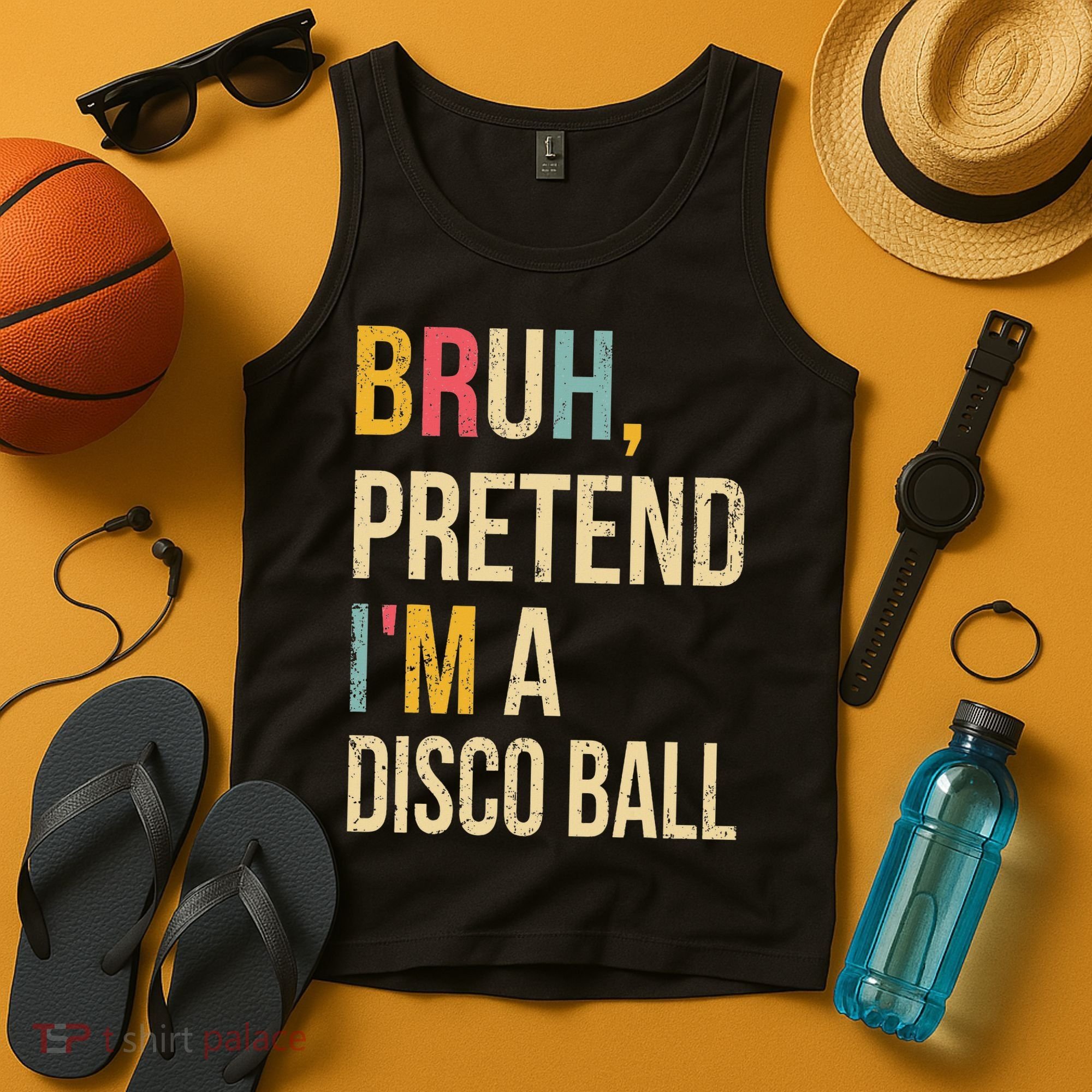 Bruh Pretend I'm A Disco Ball Halloween Lazy Costume Diy Tank Top