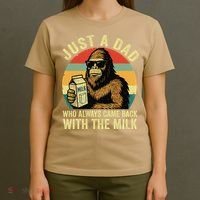 Bigfoot Papa Just A Dad Who Always Came Back With The Milk T-Shirt thumb 4