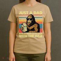 Bigfoot Papa Just A Dad Who Always Came Back With The Milk T-Shirt thumb 4