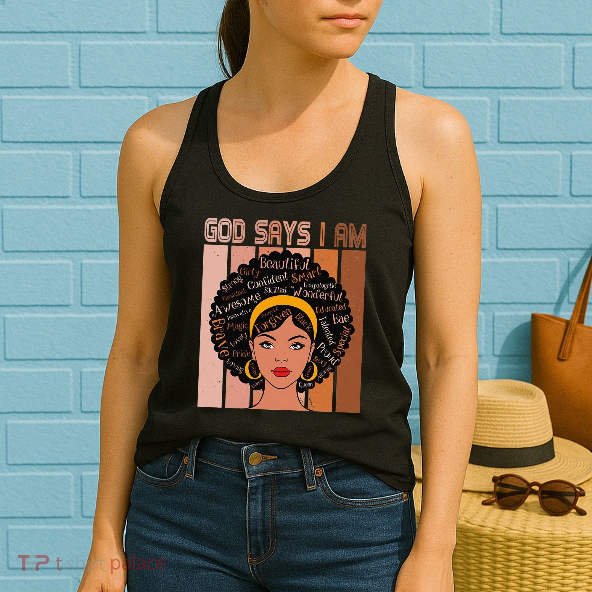 Black Powerful Juneteenth African American God Says I Am Women's Tank Top