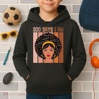 Black Powerful Juneteenth African American God Says I Am Kids Hoodie thumb 2
