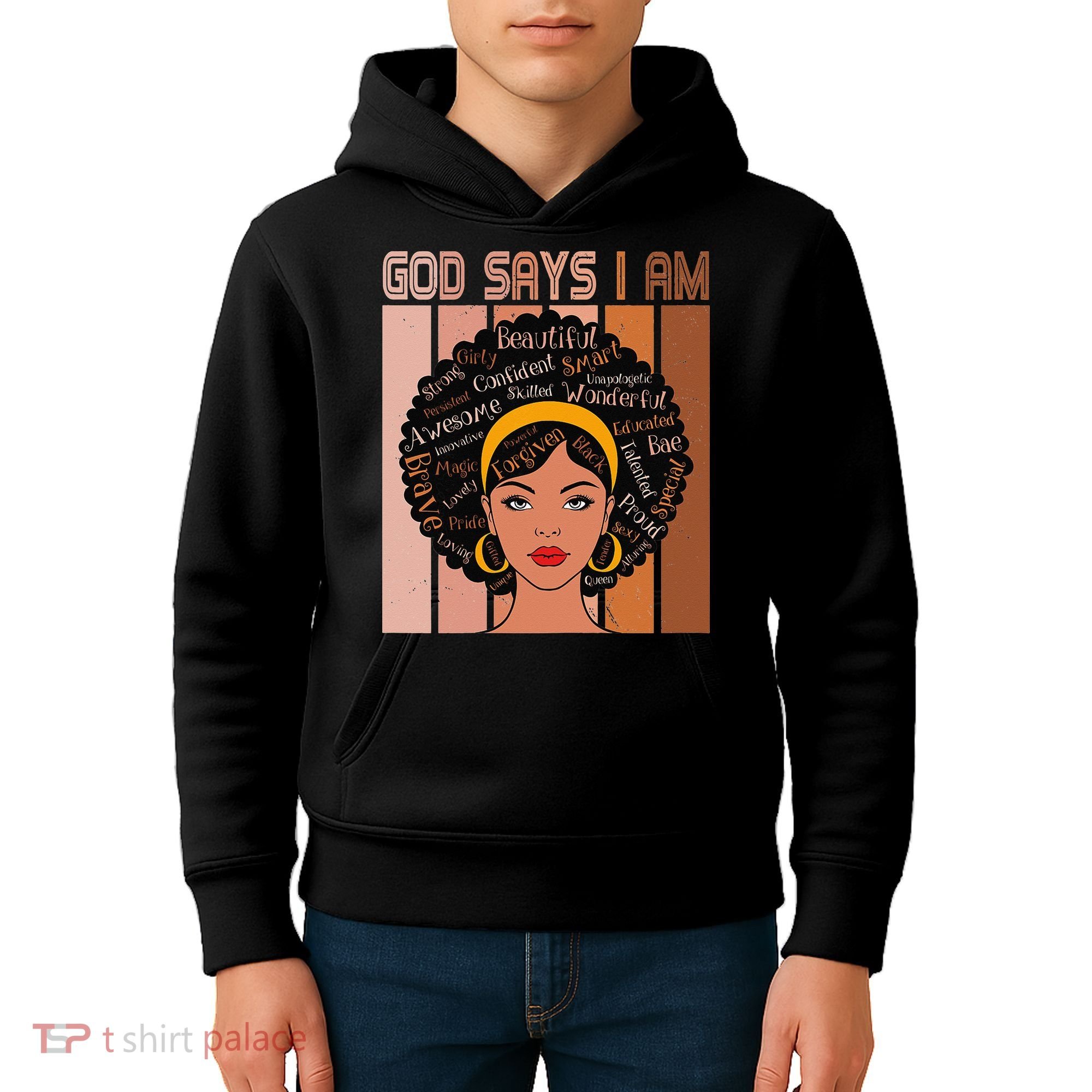 Black Powerful Juneteenth African American God Says I Am Kids Hoodie