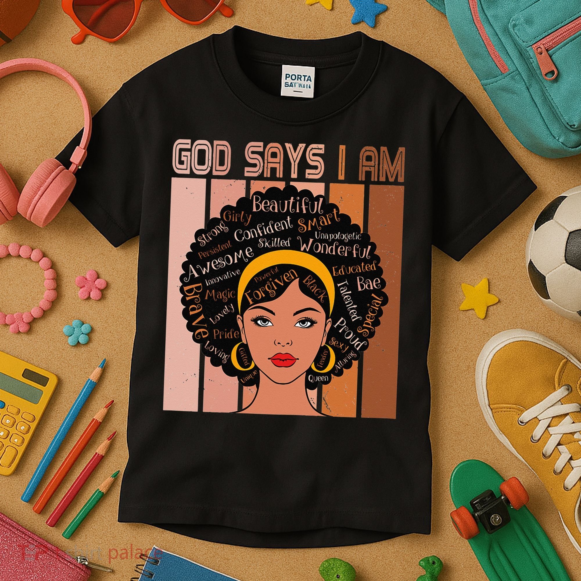 Black Powerful Juneteenth African American God Says I Am Kids T-Shirt