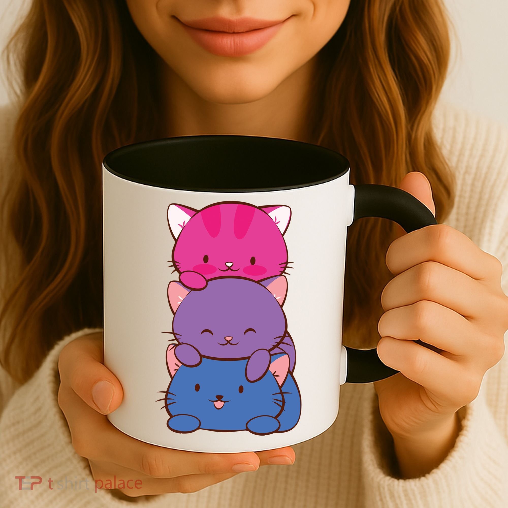 Bisexual Pride Kawaii Kitty Cat Stack Anime Meaningful Gift Coffee Mug