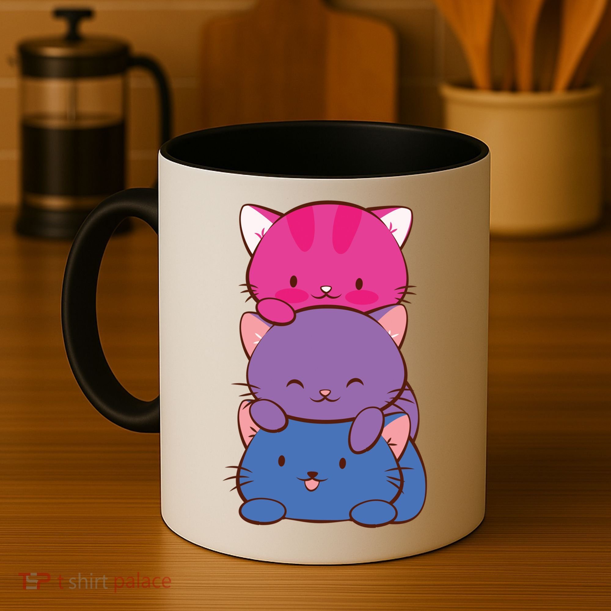 Bisexual Pride Kawaii Kitty Cat Stack Anime Meaningful Gift Coffee Mug