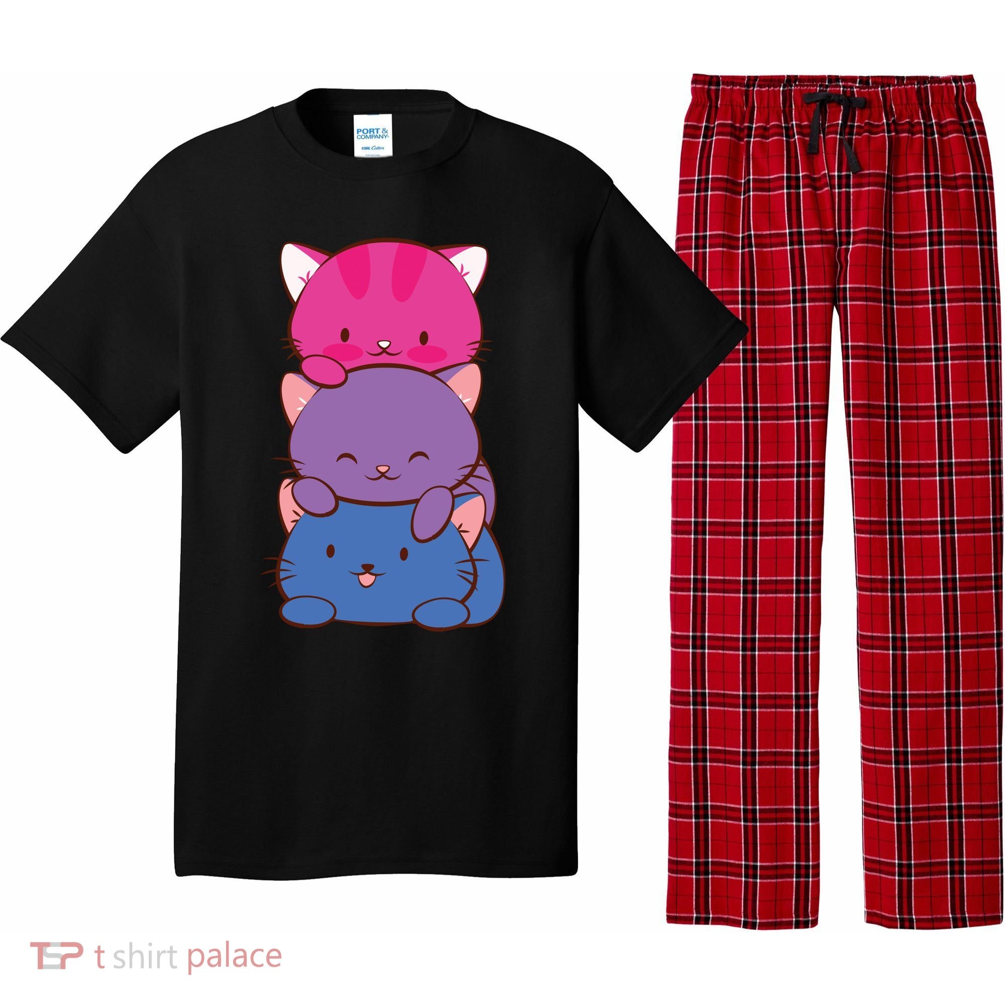 Bisexual Pride Kawaii Kitty Cat Stack Anime Meaningful Gift Pajama Set