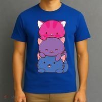 Bisexual Pride Kawaii Kitty Cat Stack Anime Meaningful Gift T-Shirt thumb 3