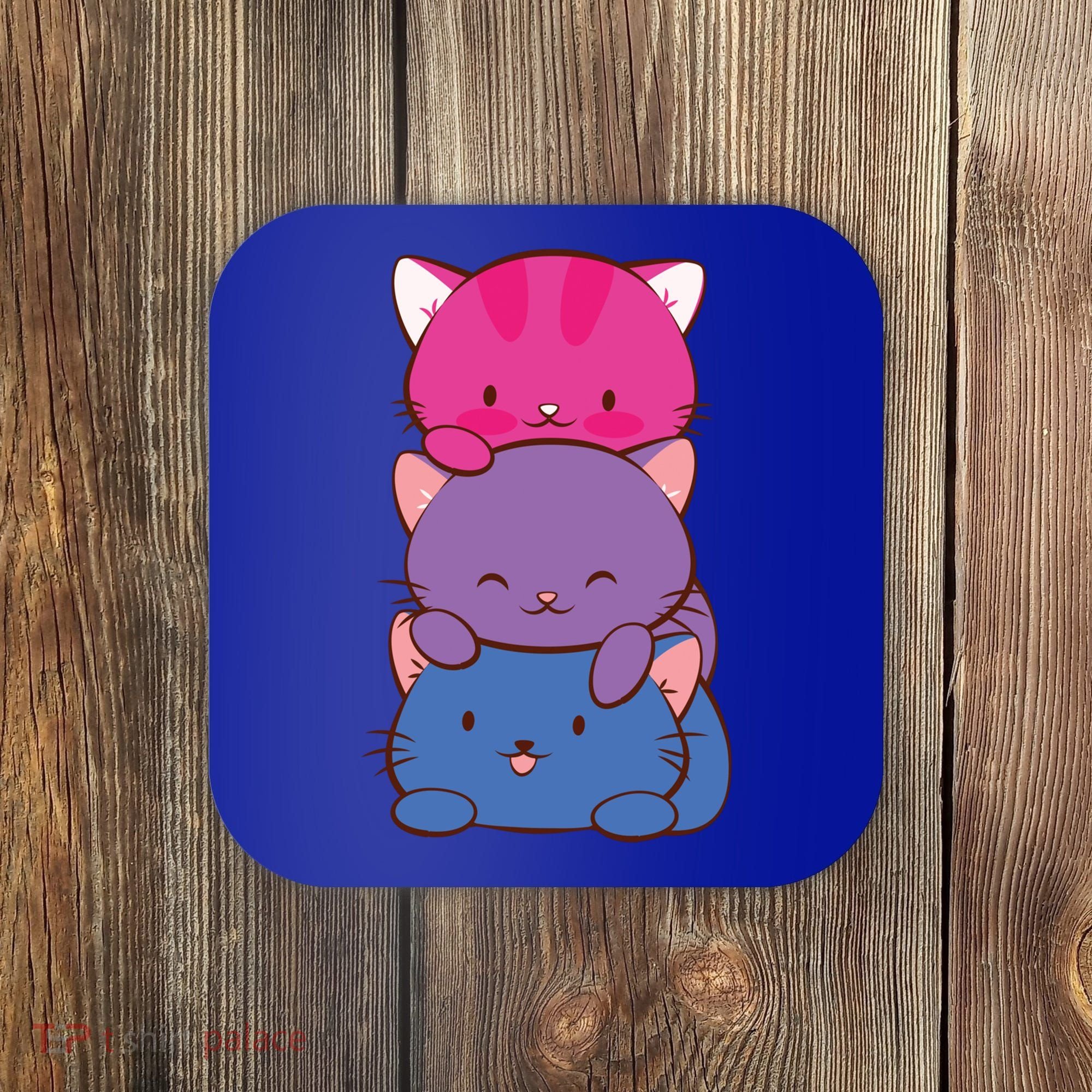 Bisexual Pride Kawaii Kitty Cat Stack Anime Meaningful Gift Coaster
