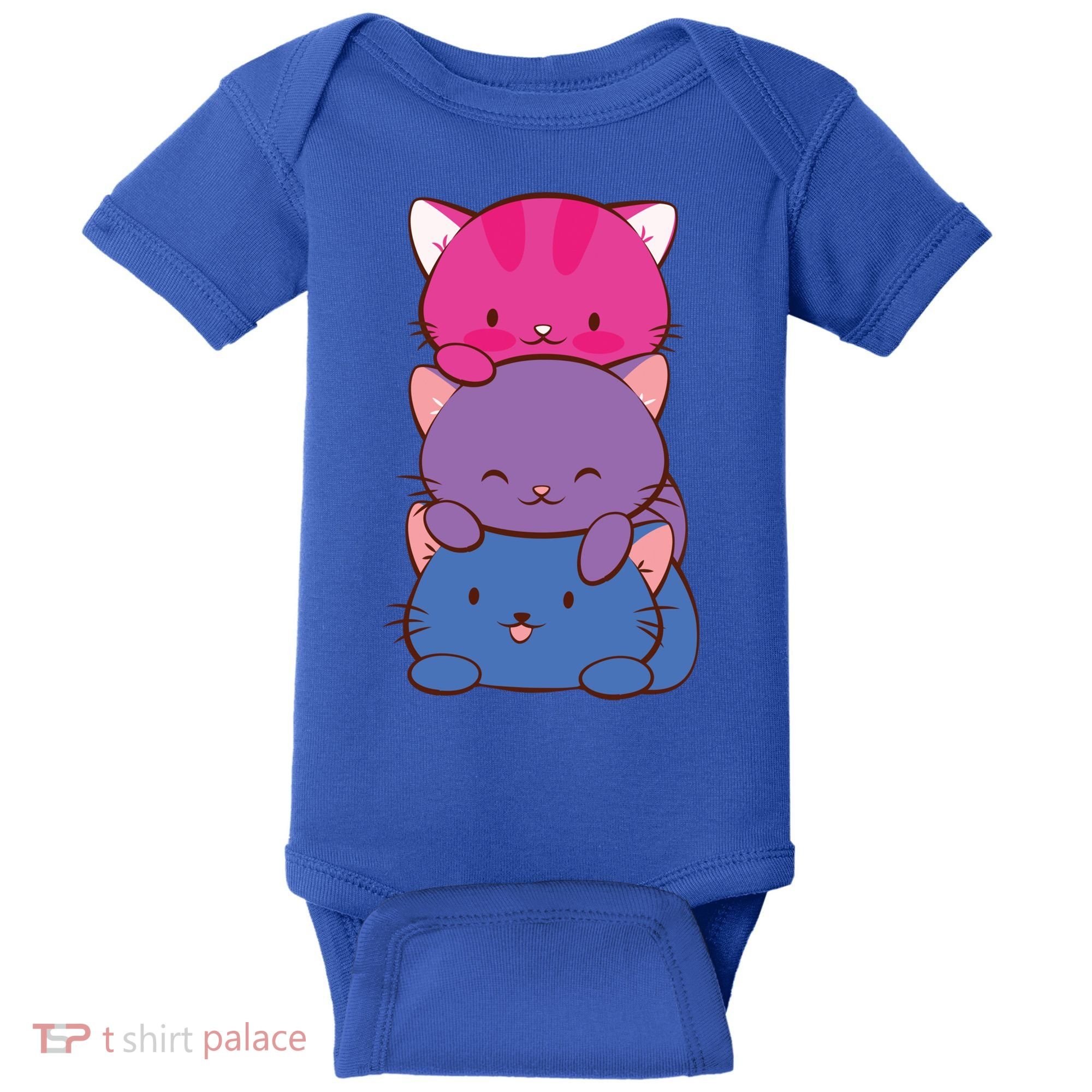 Bisexual Pride Kawaii Kitty Cat Stack Anime Meaningful Gift Baby Bodysuit
