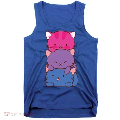 Bisexual Pride Kawaii Kitty Cat Stack Anime Meaningful Gift Tank Top