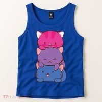 Bisexual Pride Kawaii Kitty Cat Stack Anime Meaningful Gift Tank Top thumb 2