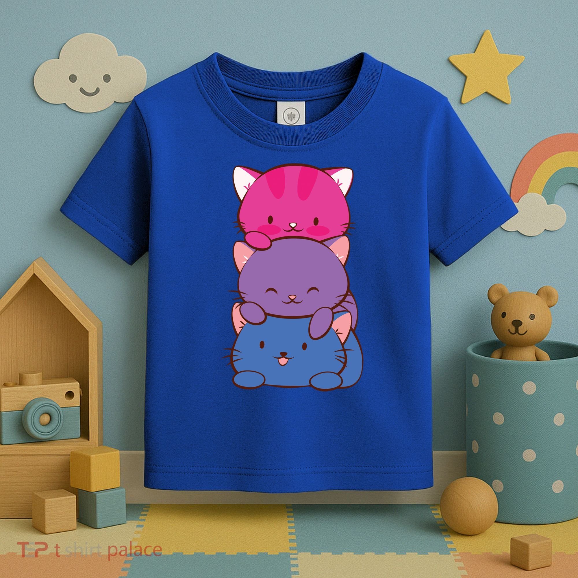 Bisexual Pride Kawaii Kitty Cat Stack Anime Meaningful Gift Toddler T-Shirt
