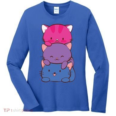 Bisexual Pride Kawaii Kitty Cat Stack Anime Meaningful Gift Women's Long Sleeve Shirt
