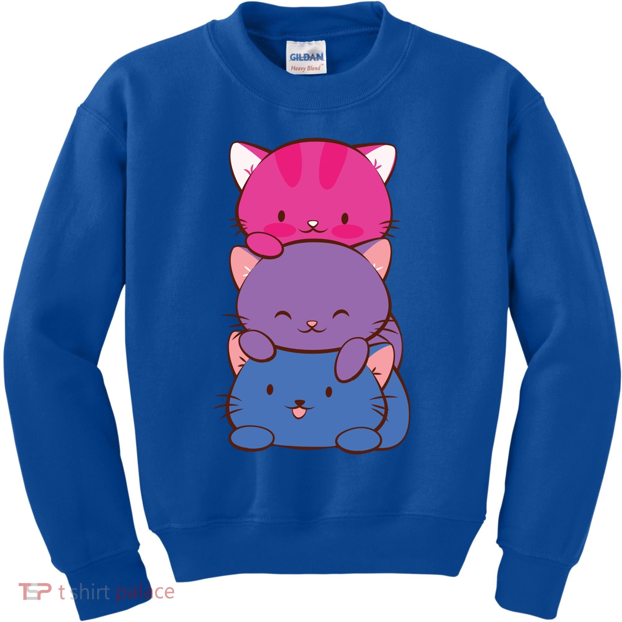 Bisexual Pride Kawaii Kitty Cat Stack Anime Meaningful Gift Kids Sweatshirt