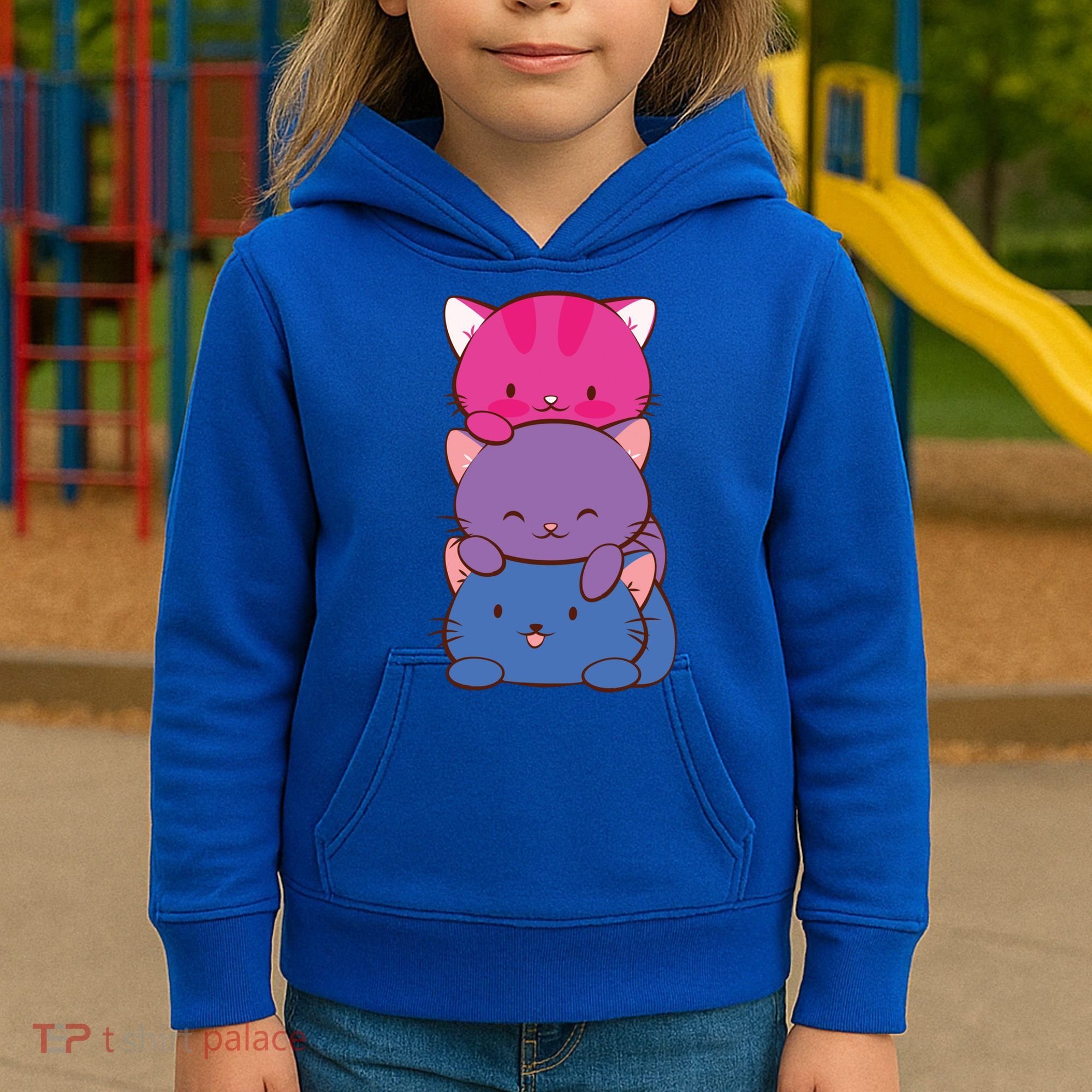 Bisexual Pride Kawaii Kitty Cat Stack Anime Meaningful Gift Kids Hoodie