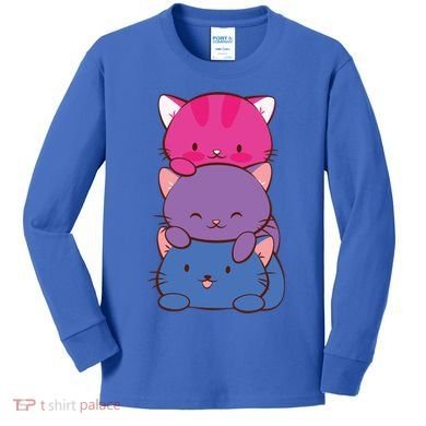 Bisexual Pride Kawaii Kitty Cat Stack Anime Meaningful Gift Kids Long Sleeve Shirt