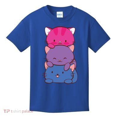 Bisexual Pride Kawaii Kitty Cat Stack Anime Meaningful Gift Kids T-Shirt