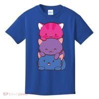 Bisexual Pride Kawaii Kitty Cat Stack Anime Meaningful Gift Kids T-Shirt thumb 0