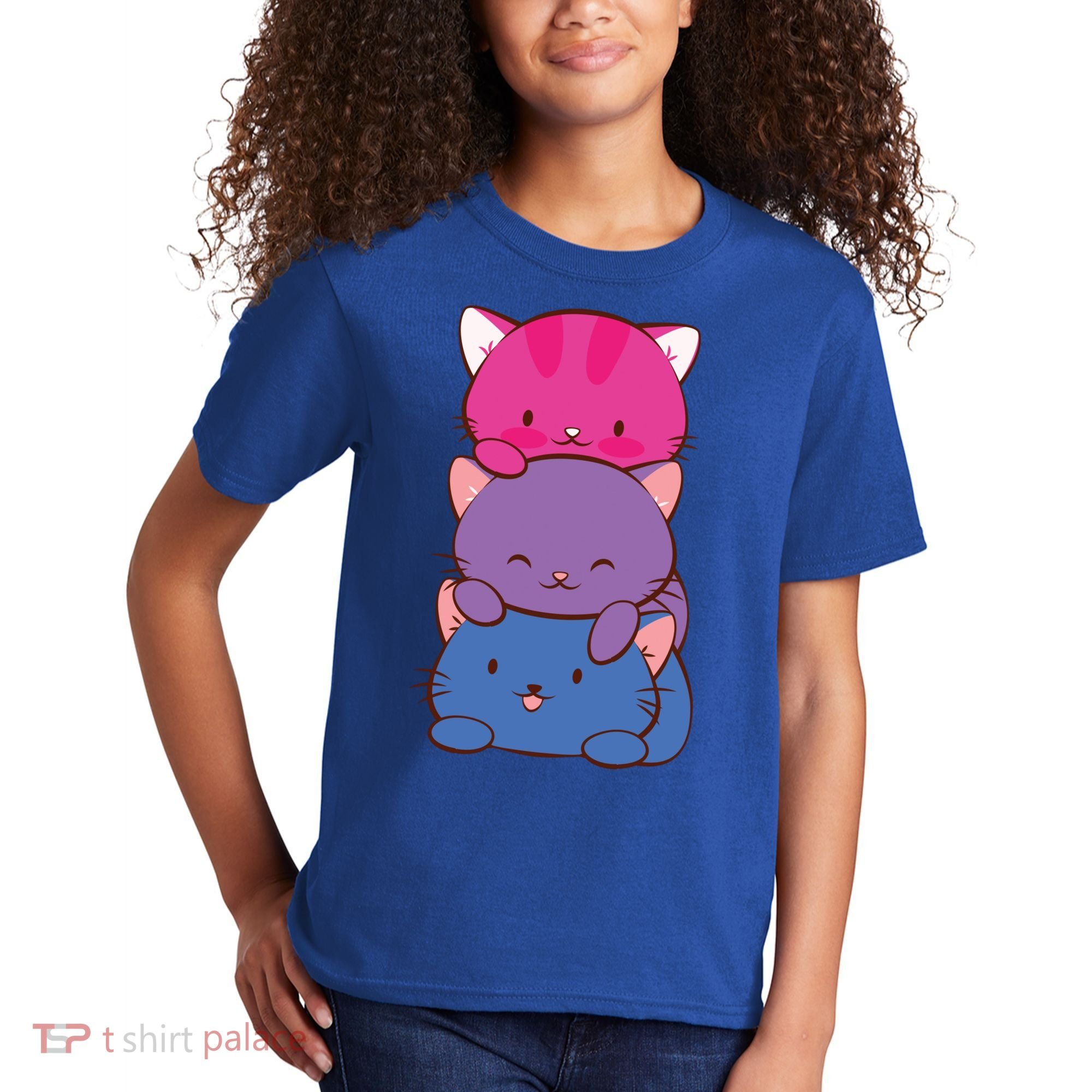 Bisexual Pride Kawaii Kitty Cat Stack Anime Meaningful Gift Kids T-Shirt