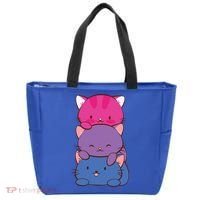 Bisexual Pride Kawaii Kitty Cat Stack Anime Meaningful Gift Tote Bag thumb 0