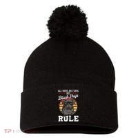 Black Pug Lovers Black Pugs Rule Funny Black Pug Pom Pom 12in Knit Beanie thumb 0