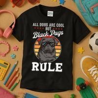 Black Pug Lovers Black Pugs Rule Funny Black Pug Kids T-Shirt thumb 3