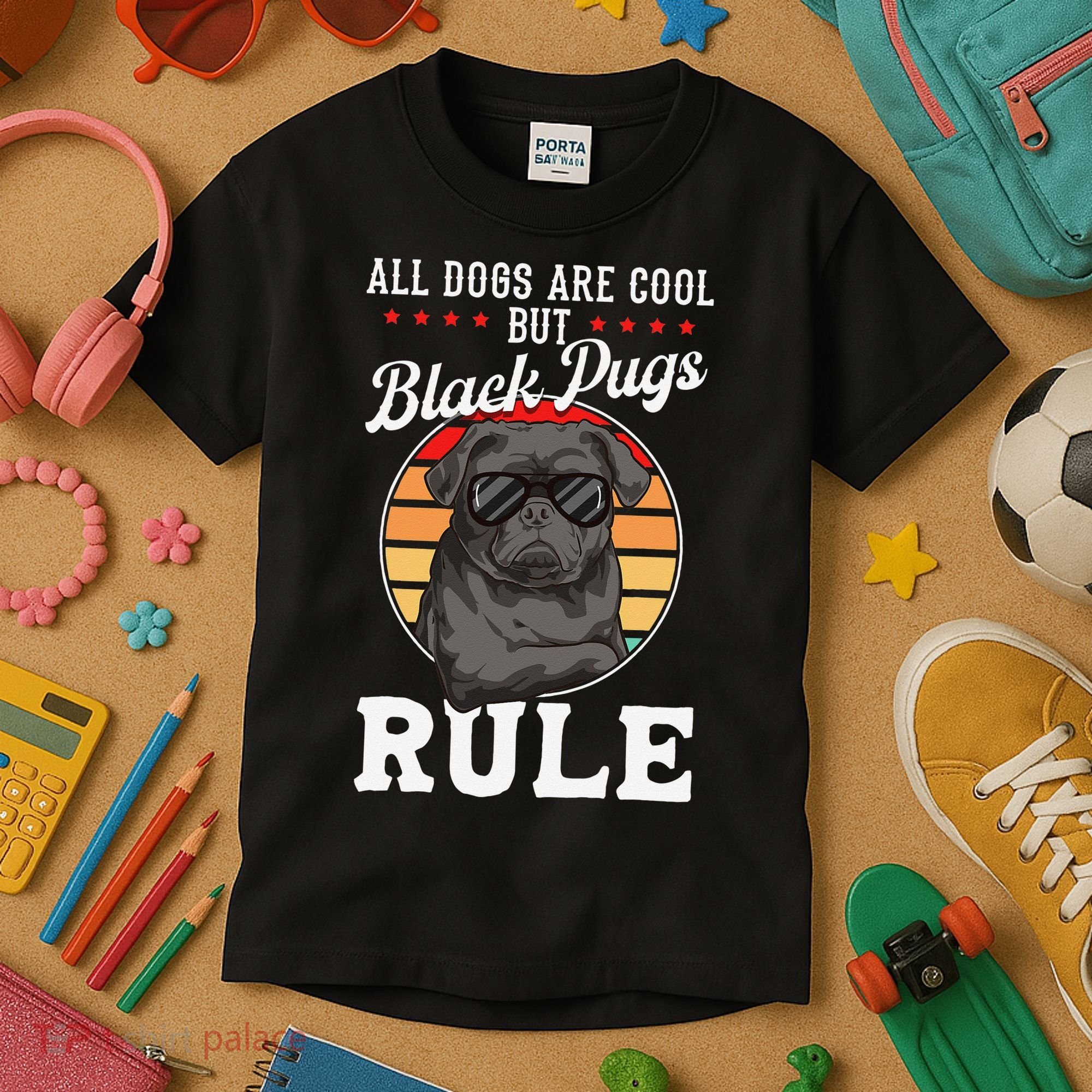 Black Pug Lovers Black Pugs Rule Funny Black Pug Kids T-Shirt