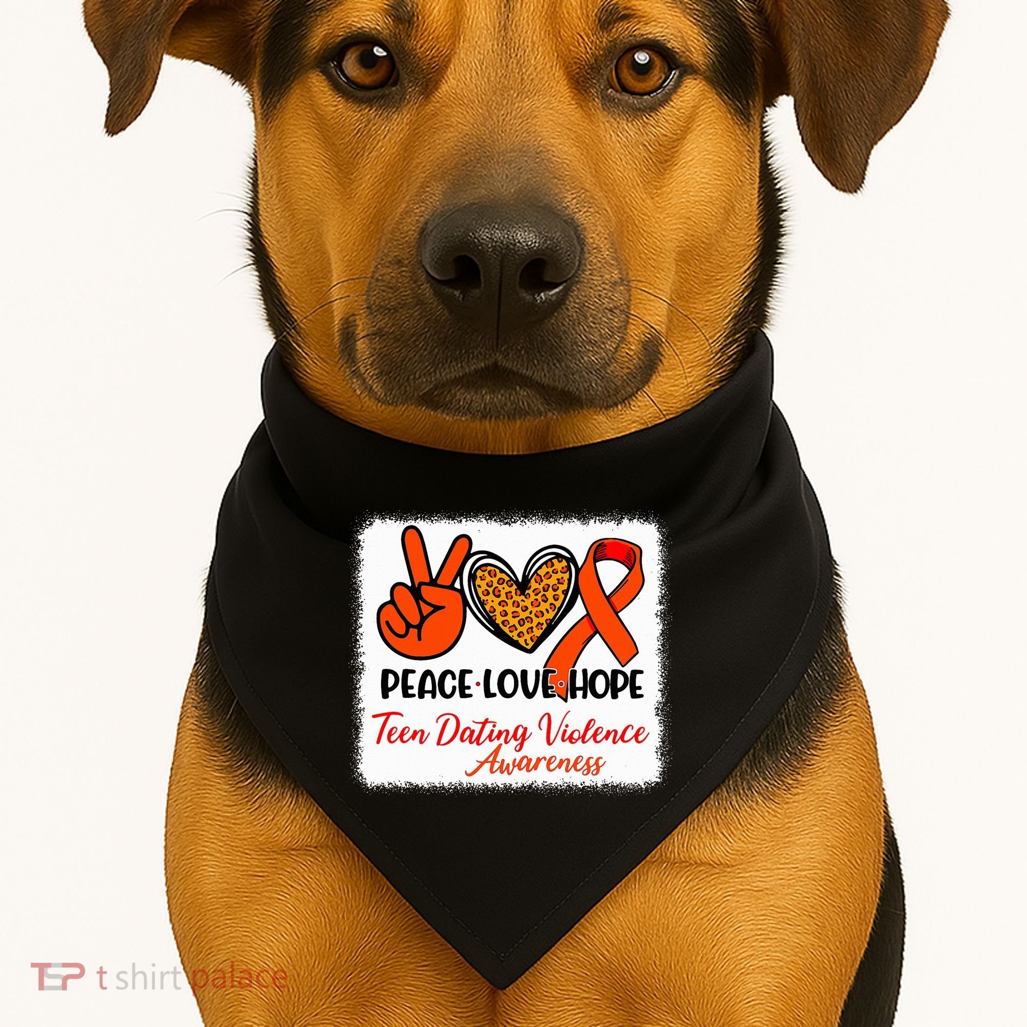 Bleached Peace Love Hope Teen Dating Violence Awareness USA-Made Doggie Bandana