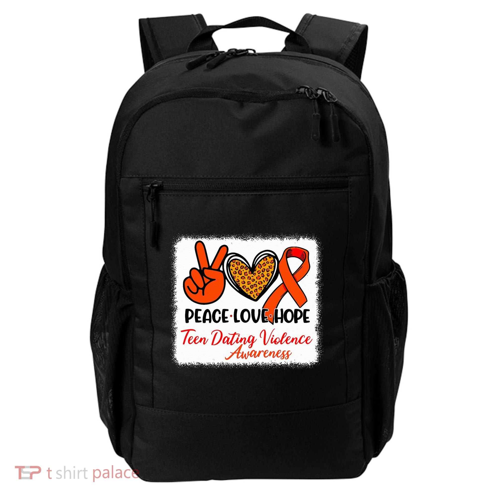 Bleached Peace Love Hope Teen Dating Violence Awareness Backpack