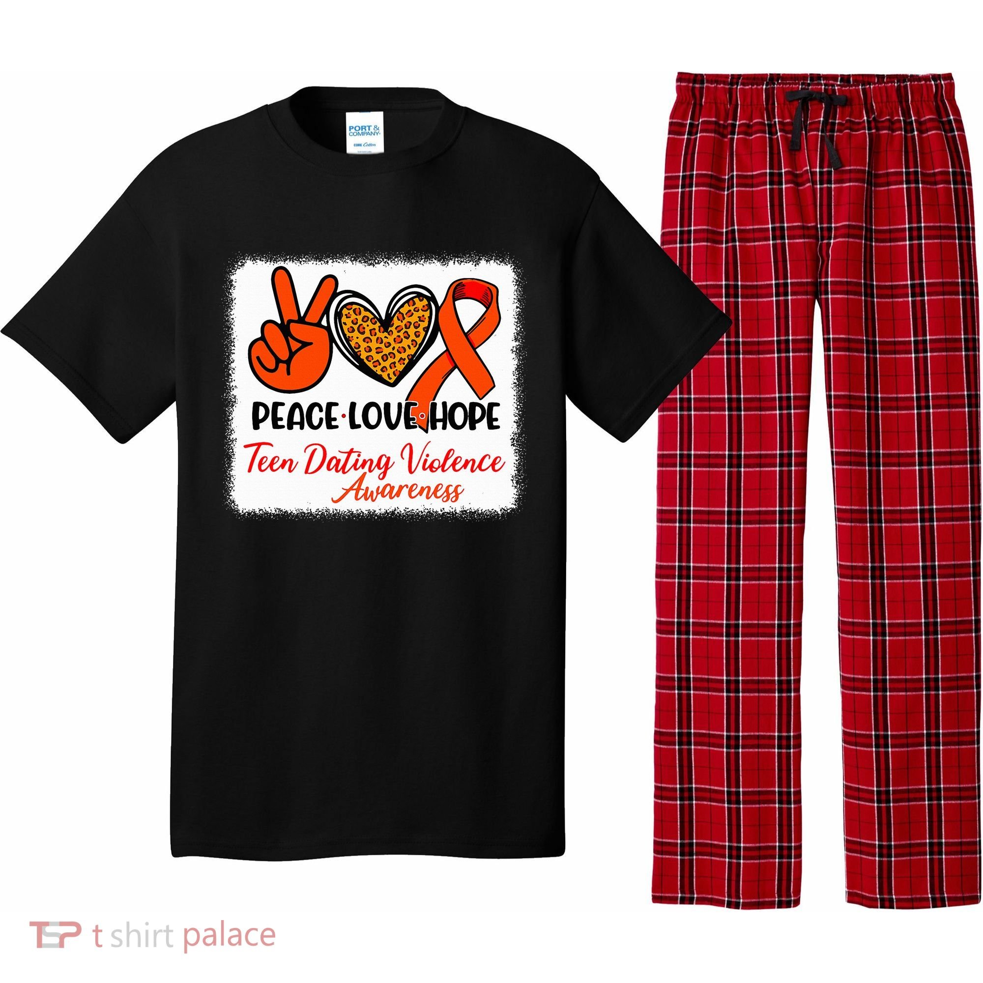 Bleached Peace Love Hope Teen Dating Violence Awareness Pajama Set