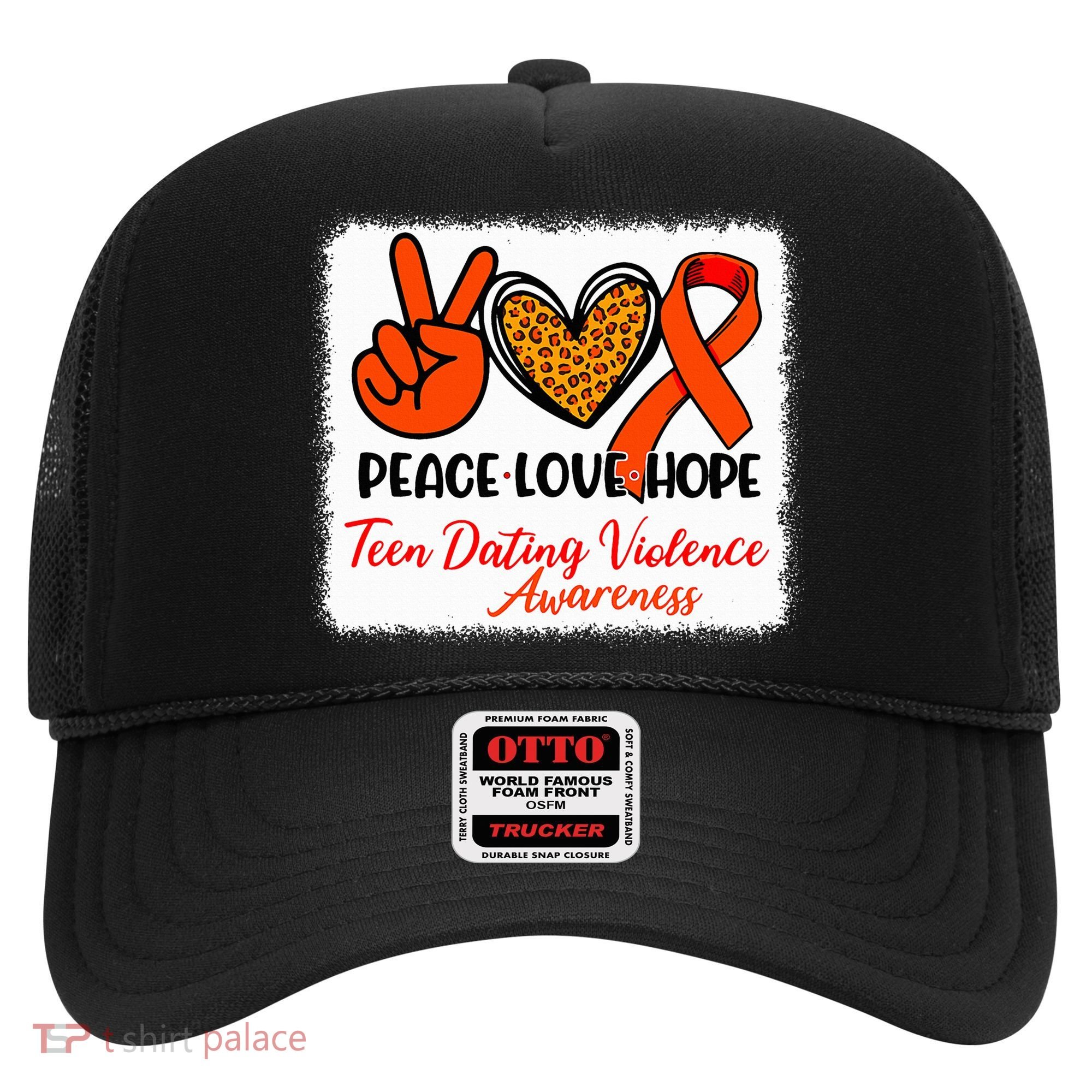 Bleached Peace Love Hope Teen Dating Violence Awareness Hat