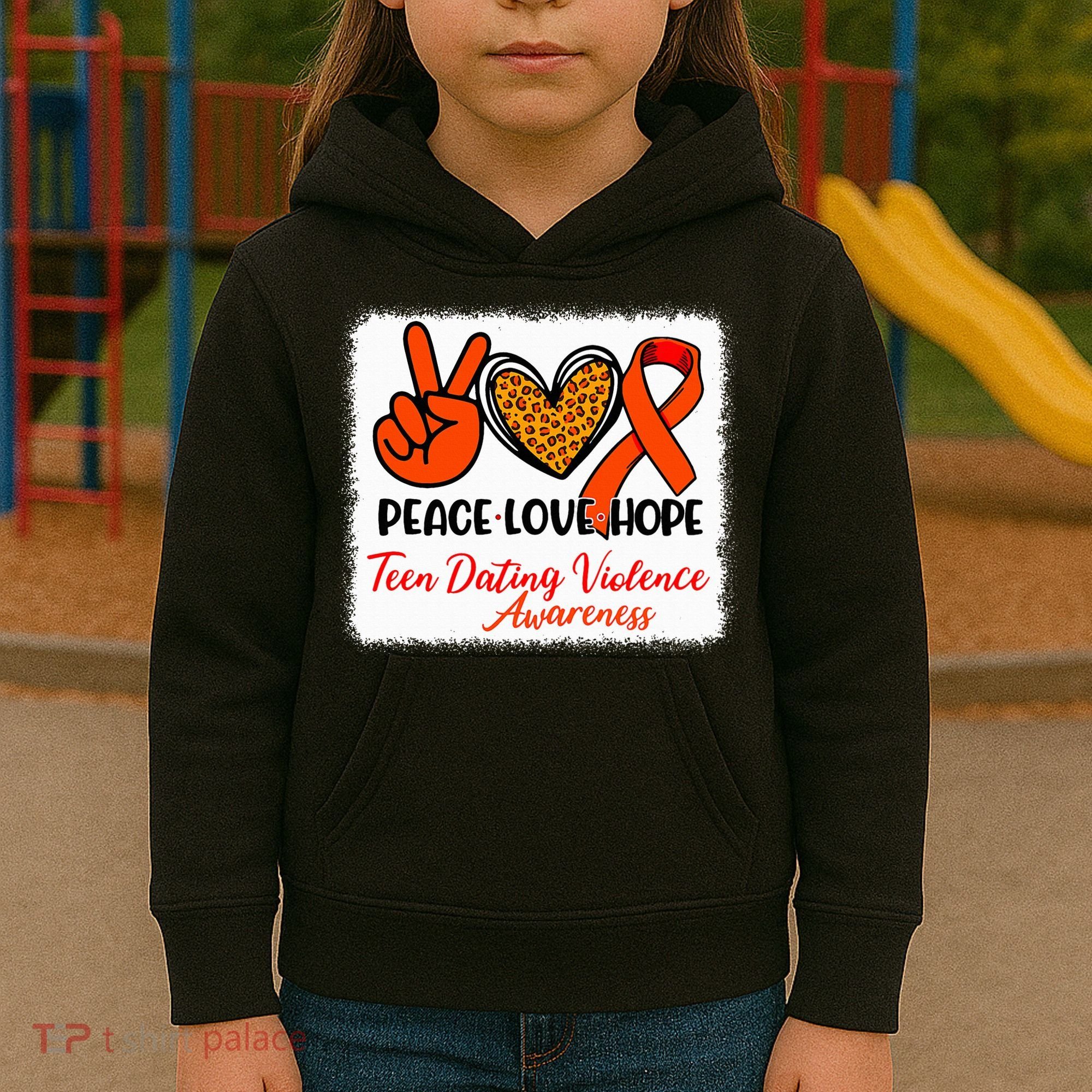 Bleached Peace Love Hope Teen Dating Violence Awareness Kids Hoodie