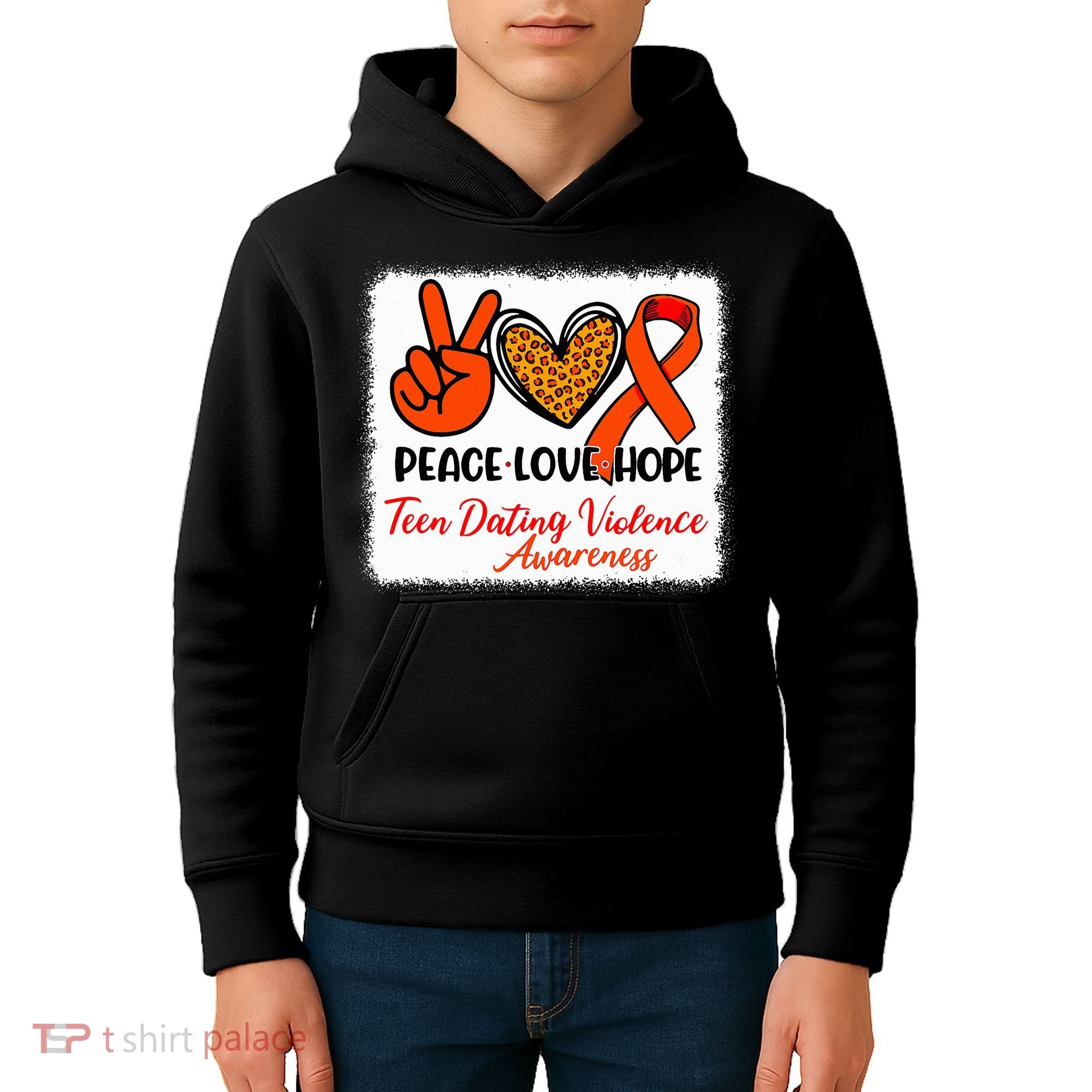 Bleached Peace Love Hope Teen Dating Violence Awareness Kids Hoodie