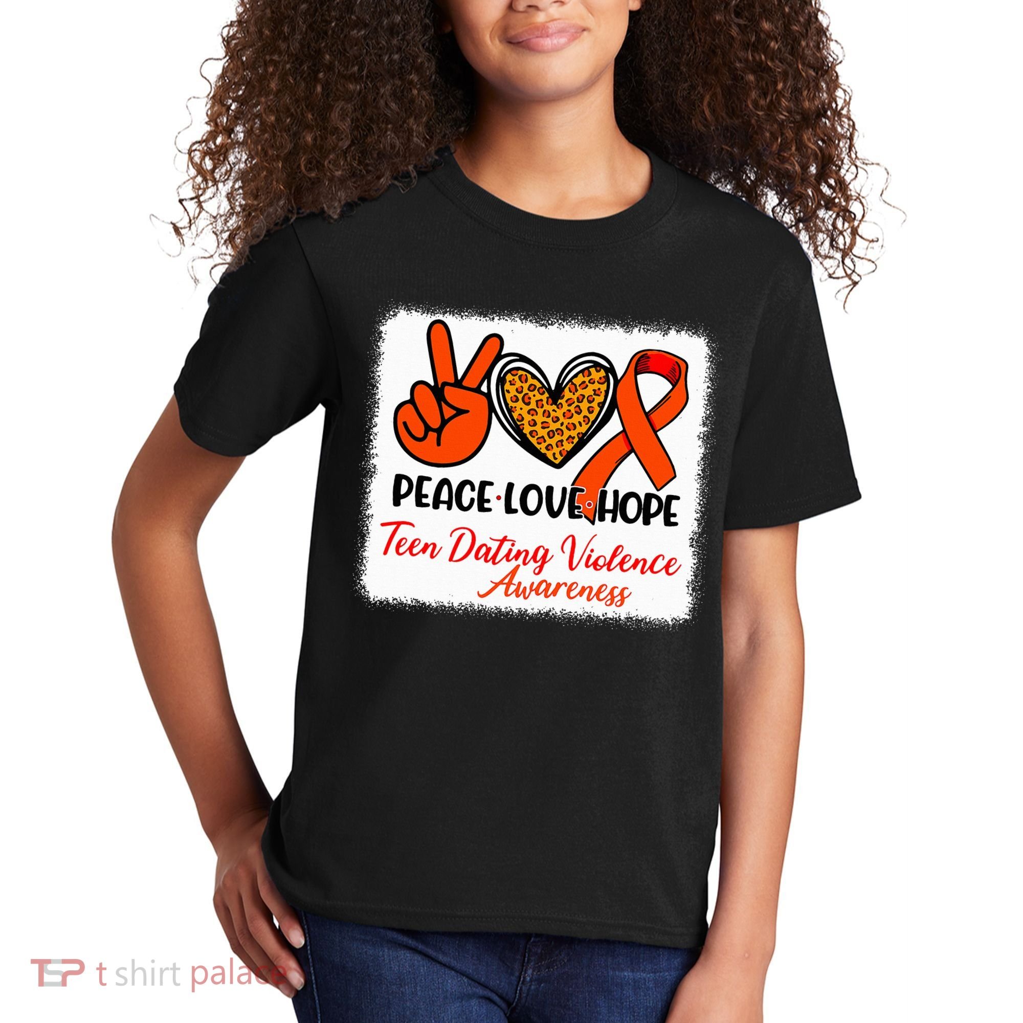 Bleached Peace Love Hope Teen Dating Violence Awareness Kids T-Shirt