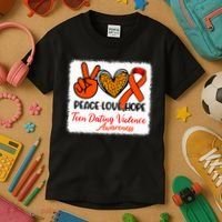 Bleached Peace Love Hope Teen Dating Violence Awareness Kids T-Shirt thumb 3