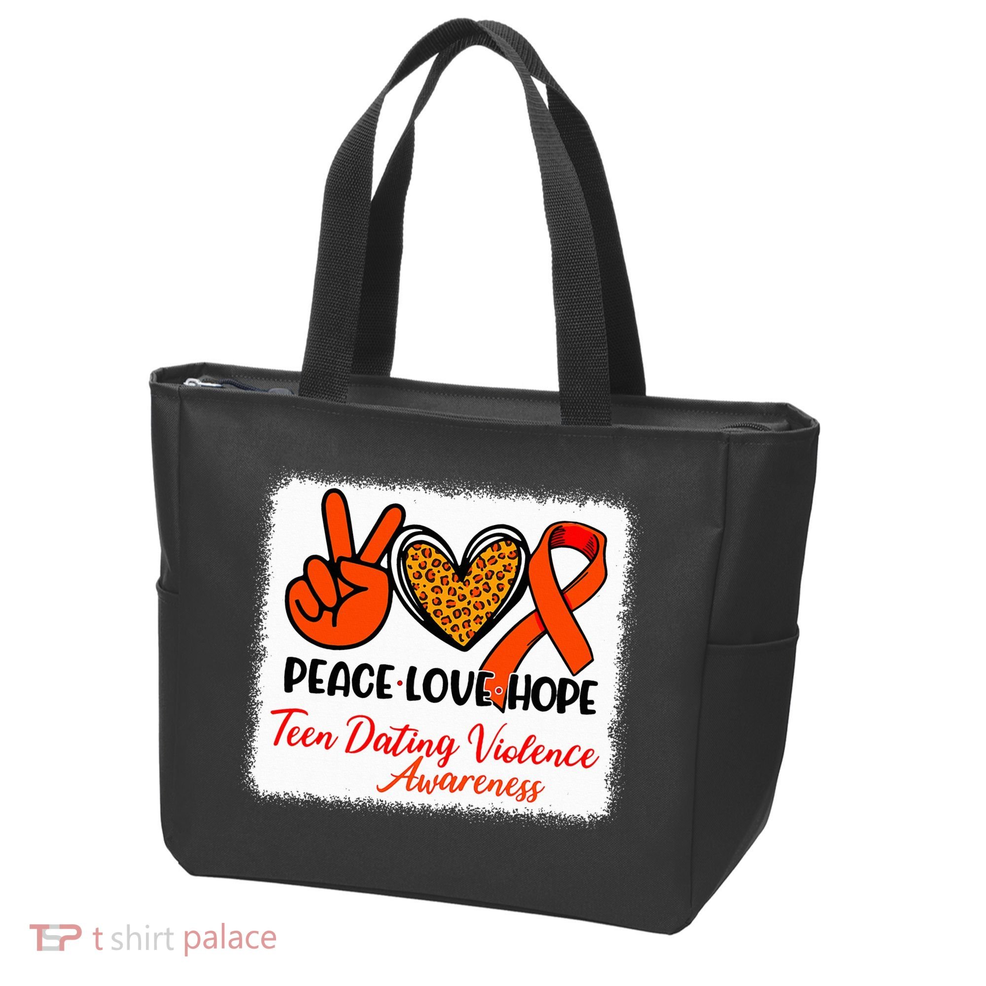Bleached Peace Love Hope Teen Dating Violence Awareness Tote Bag