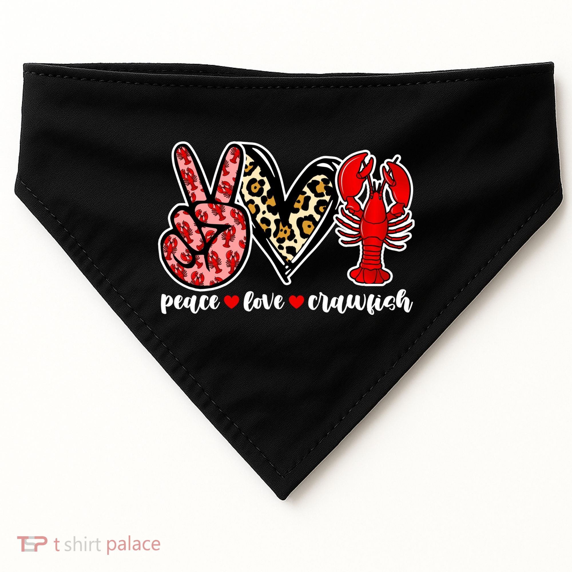 Bleached Peace Love Crawfish Leopard Crawfish Season Gift USA-Made Doggie Bandana