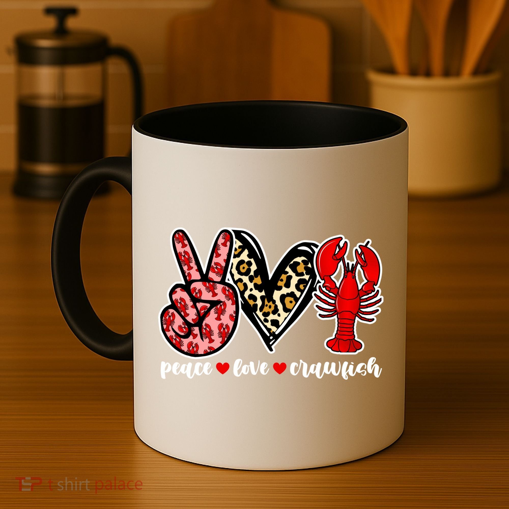 Bleached Peace Love Crawfish Leopard Crawfish Season Gift Coffee Mug