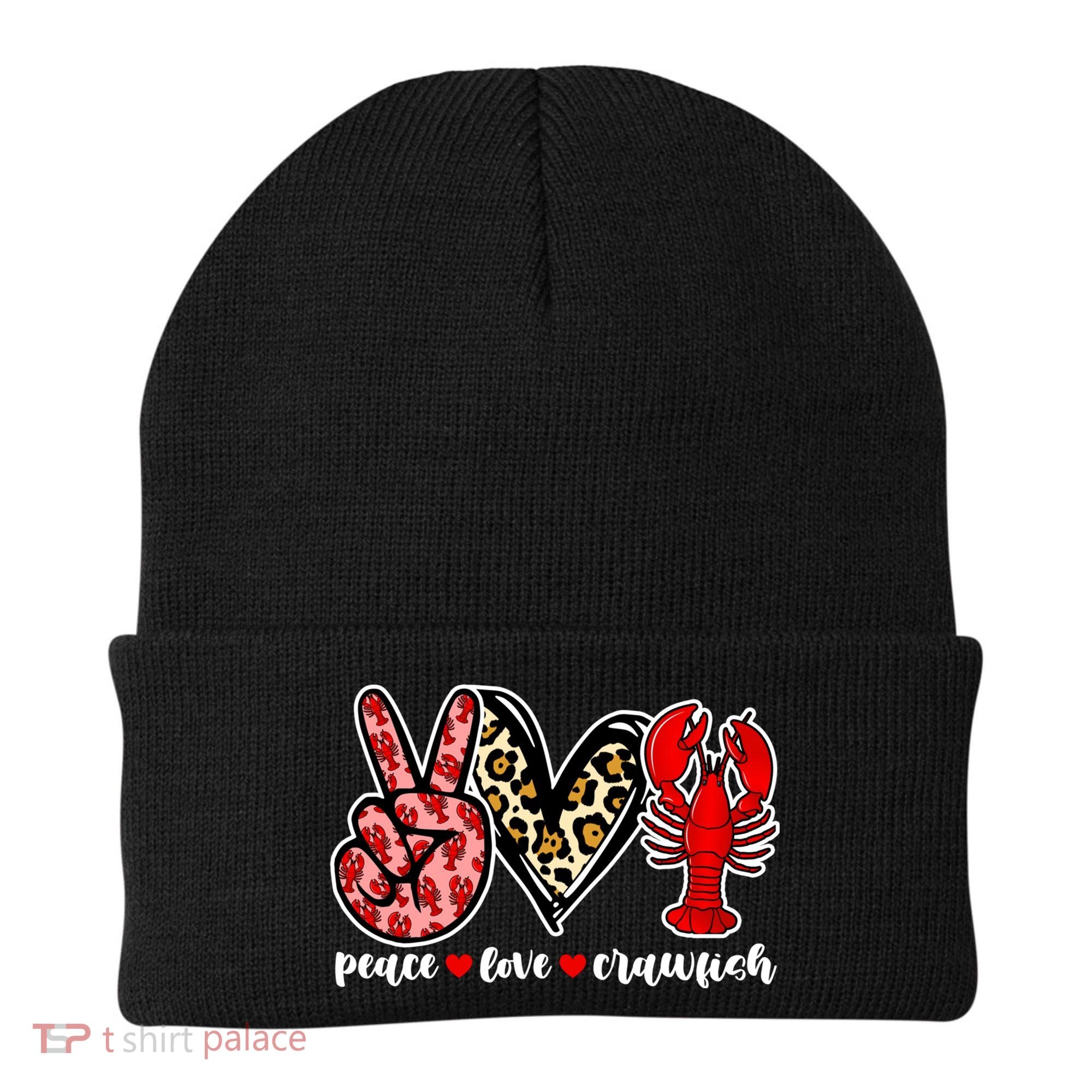 Bleached Peace Love Crawfish Leopard Crawfish Season Gift Beanie