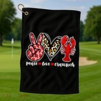 Bleached Peace Love Crawfish Leopard Crawfish Season Gift Golf Towel thumb 1