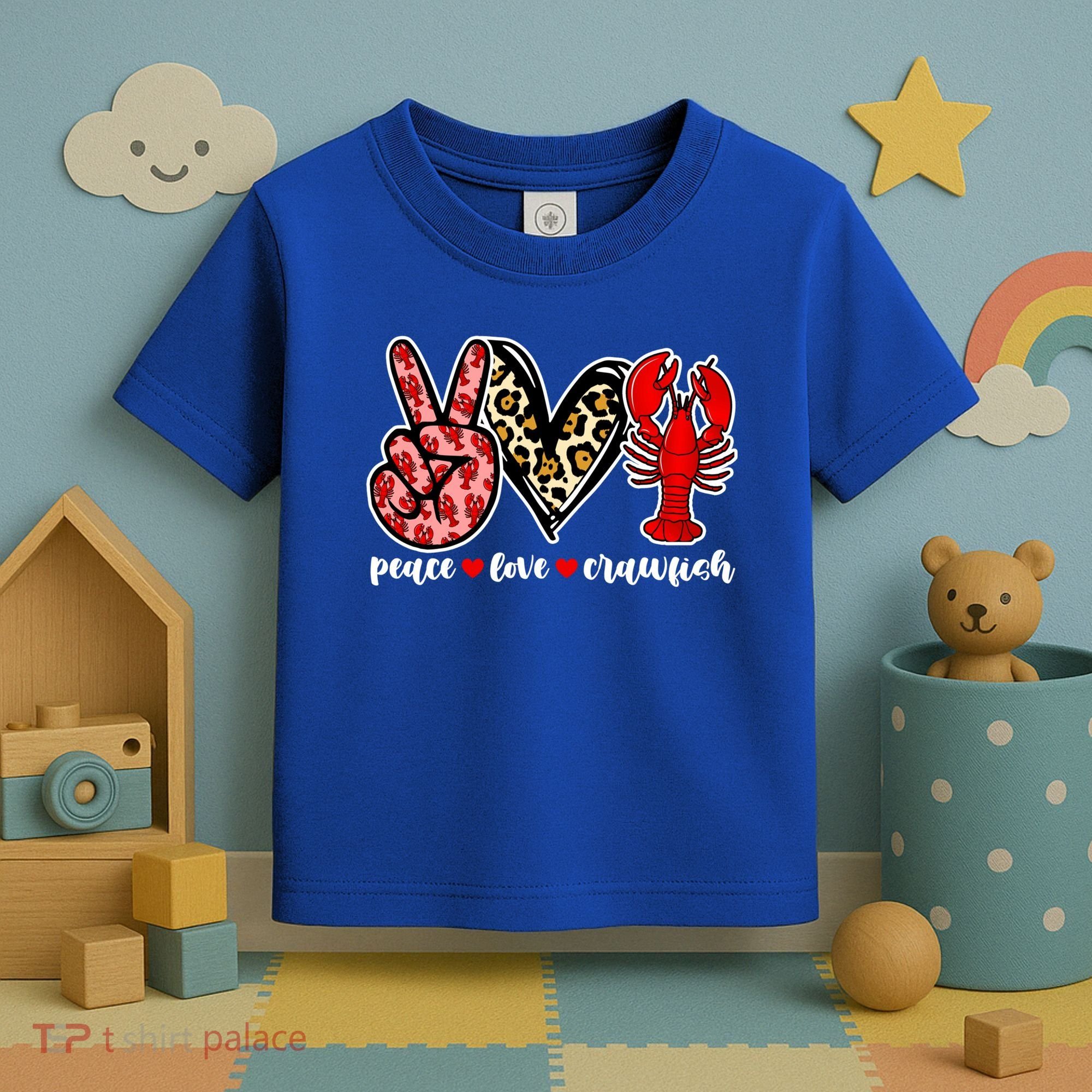 Bleached Peace Love Crawfish Leopard Crawfish Season Gift Toddler T-Shirt