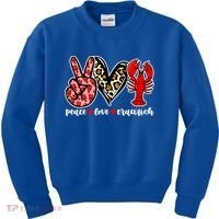 Bleached Peace Love Crawfish Leopard Crawfish Season Gift Kids Sweatshirt thumb 0