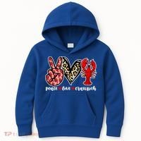 Bleached Peace Love Crawfish Leopard Crawfish Season Gift Kids Hoodie thumb 0