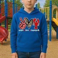Bleached Peace Love Crawfish Leopard Crawfish Season Gift Kids Hoodie thumb 2