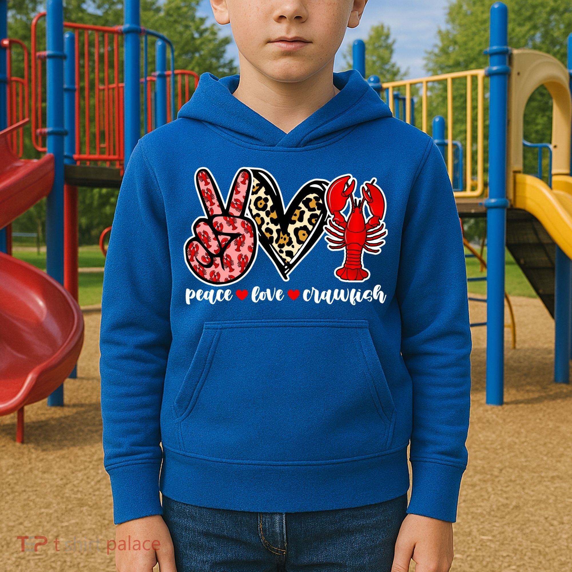 Bleached Peace Love Crawfish Leopard Crawfish Season Gift Kids Hoodie