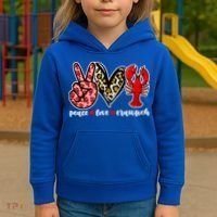 Bleached Peace Love Crawfish Leopard Crawfish Season Gift Kids Hoodie thumb 3