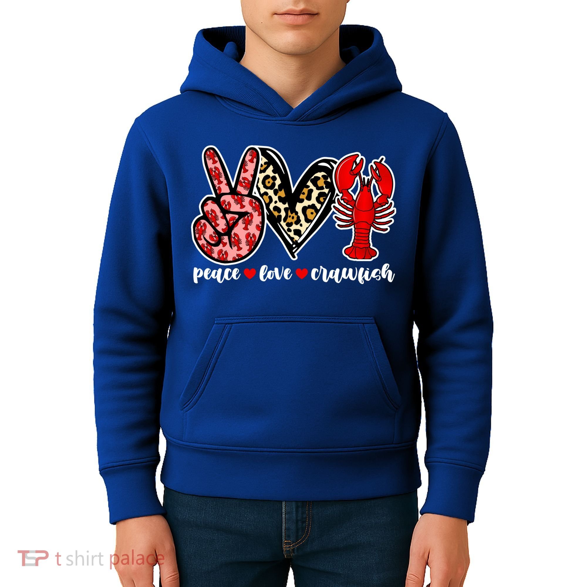 Bleached Peace Love Crawfish Leopard Crawfish Season Gift Kids Hoodie