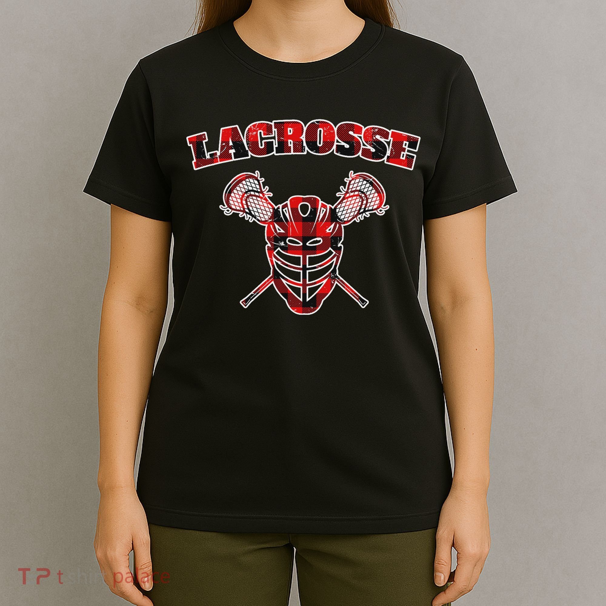 Buffalo Plaid Lacrosse Game Crossed Sticks Lax T-Shirt