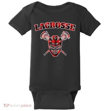 Buffalo Plaid Lacrosse Game Crossed Sticks Lax Baby Bodysuit
