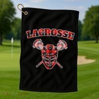 Buffalo Plaid Lacrosse Game Crossed Sticks Lax Golf Towel thumb 1